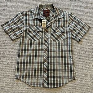 Deadstock Vintage Old Navy XXL Western Snap Button Short Sleeve Plaid Shirt NWT
